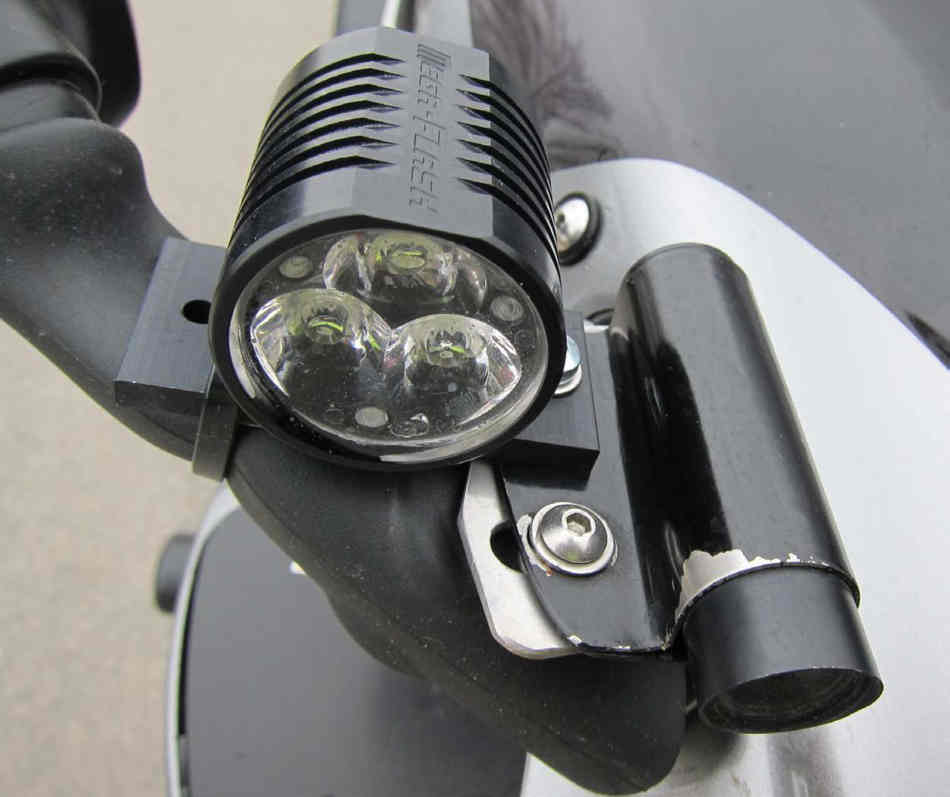 A close up of a camera lens and high intensity light unit fitted to the Hayabusa