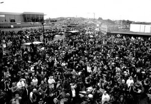 A large crowd outside the Ace Cafe London