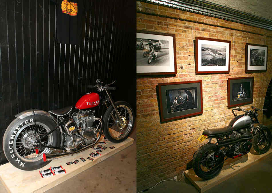 two pictures of two different flat trackers, one a Triumph