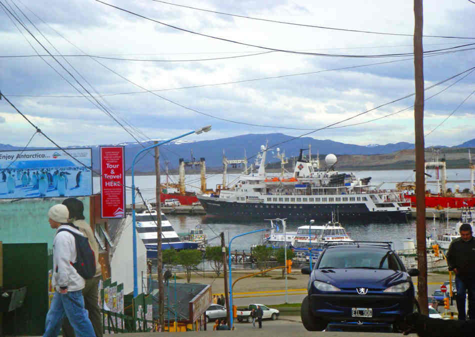 Port scene with ferry moored up