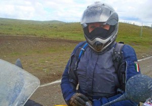 Close up of rider in helmet and balaclava