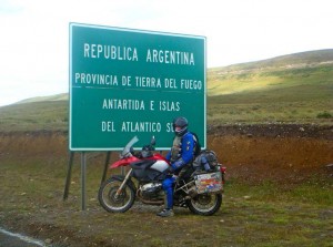 Parked by the side of a Argentinian border sign