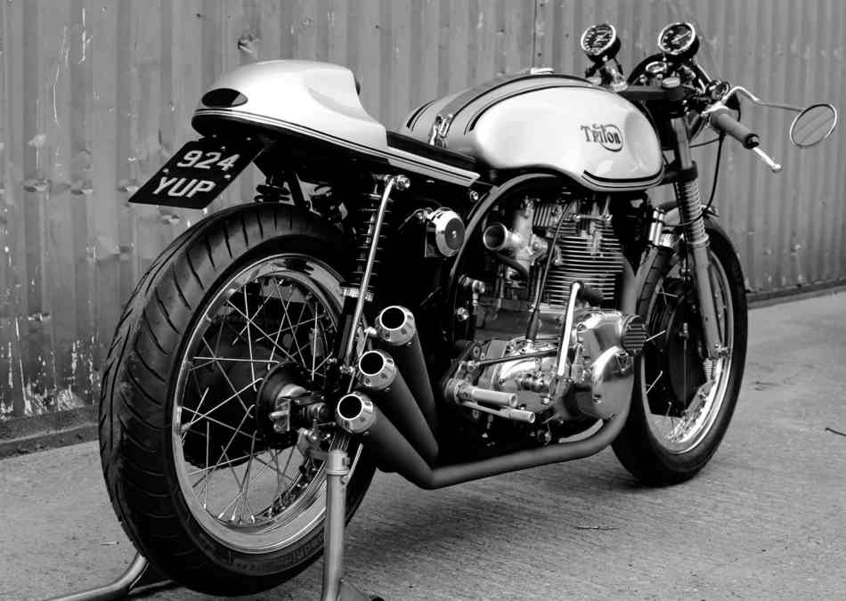 Triton (Norton feather bed frame with BSA Rocket 3 engine fitted) on a paddock stand